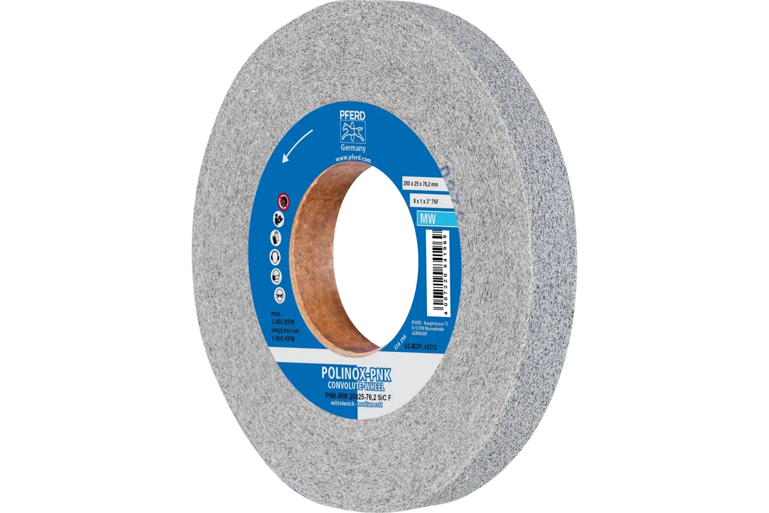 Picture of Pferd Polinox® Convolute Wheel, 8" X 1 X 3, Fine, Medium-Soft, 7Sf, Silicon Carbide